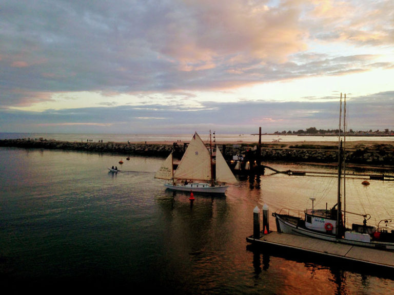 Classic Sailing Yawl at Sunset