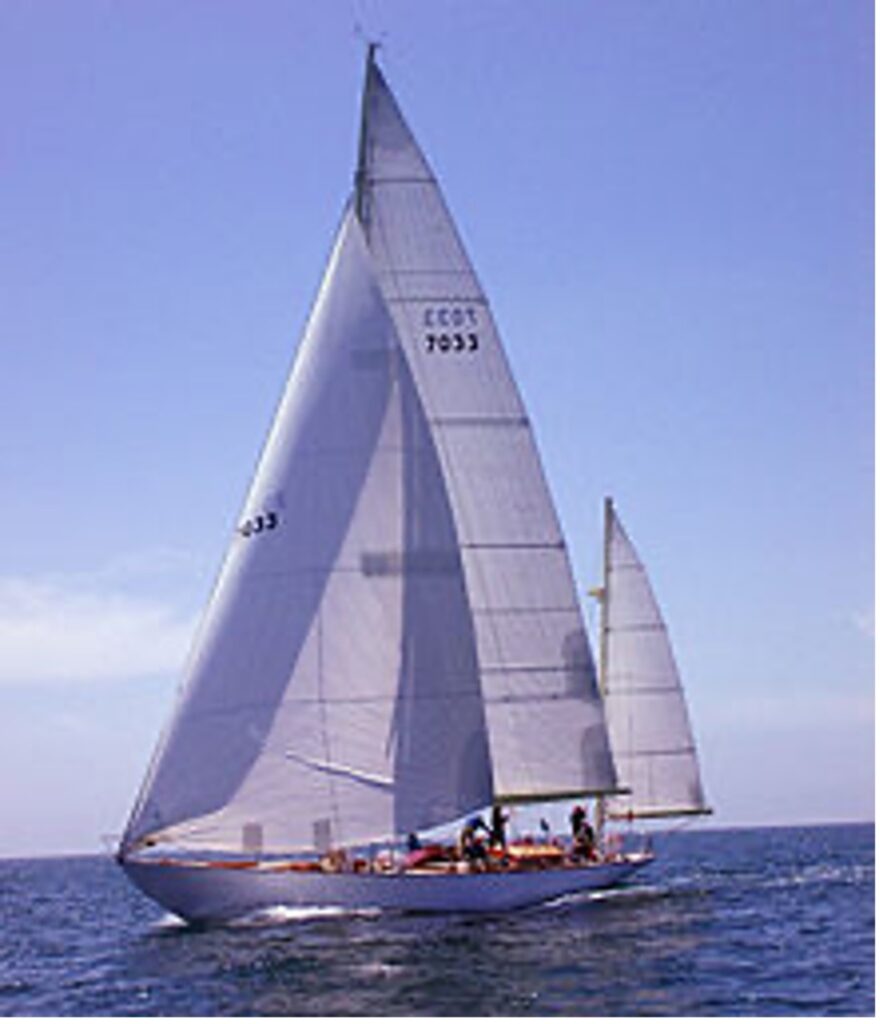A yawl sailing boat designed for speed and maneuverability